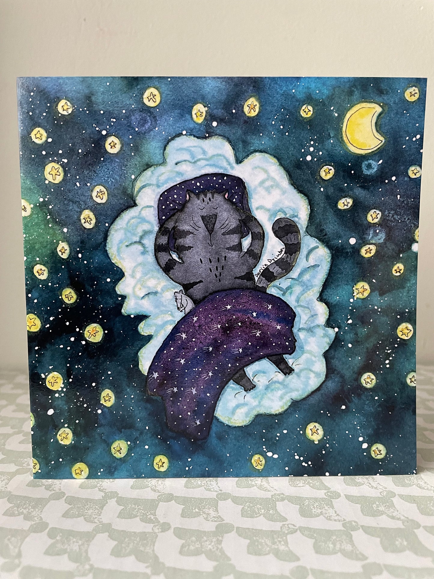 Square card starry night/ Sleeping on cloud: Greeting card