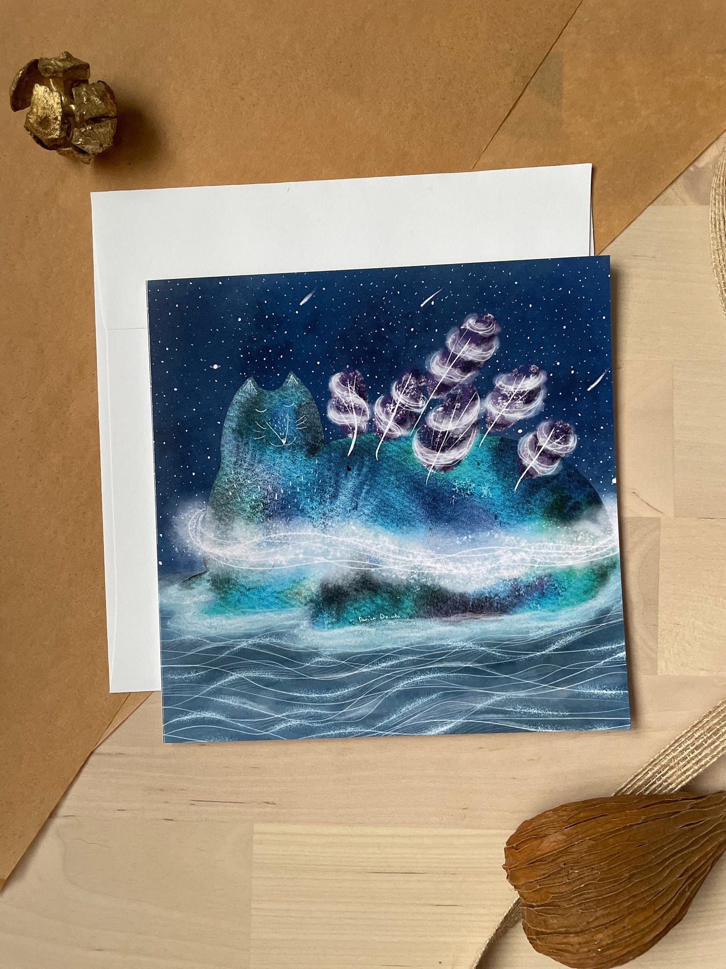 Dreaming kitty/ Cat rock: Greeting card