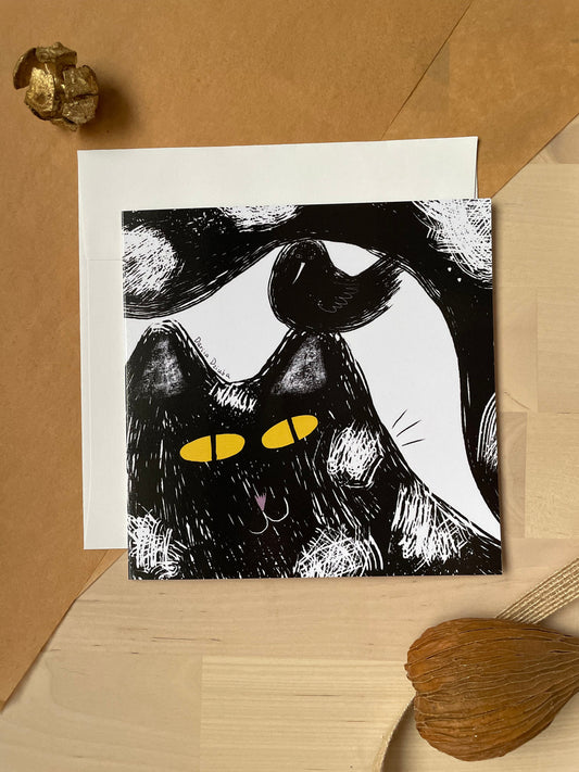 Carte carrée portrait de chat noir: Carte de vœux pliante