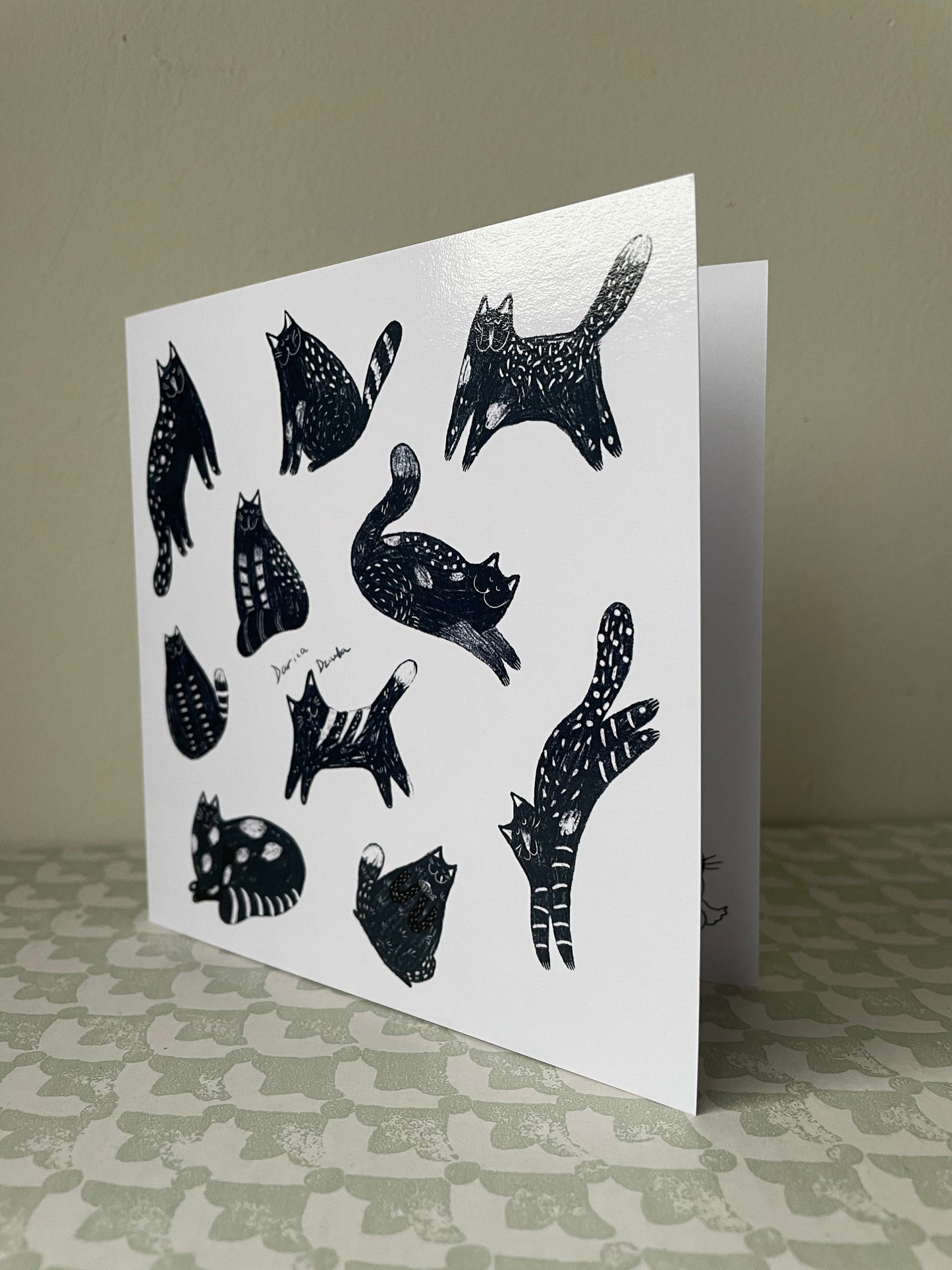 Dark blue and white cats: Greeting card