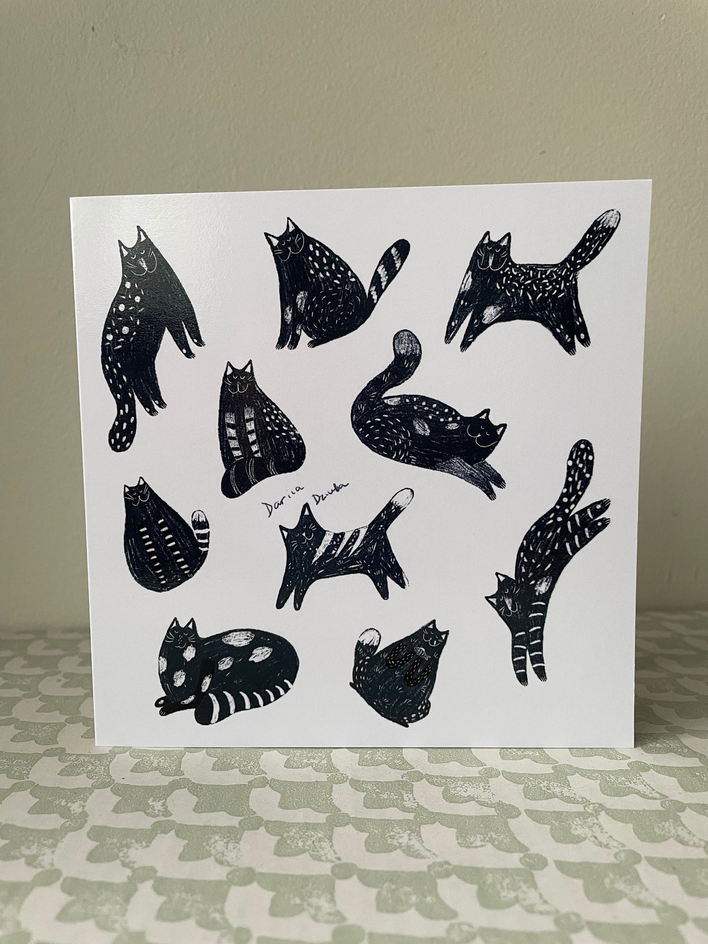 Dark blue and white cats: Greeting card