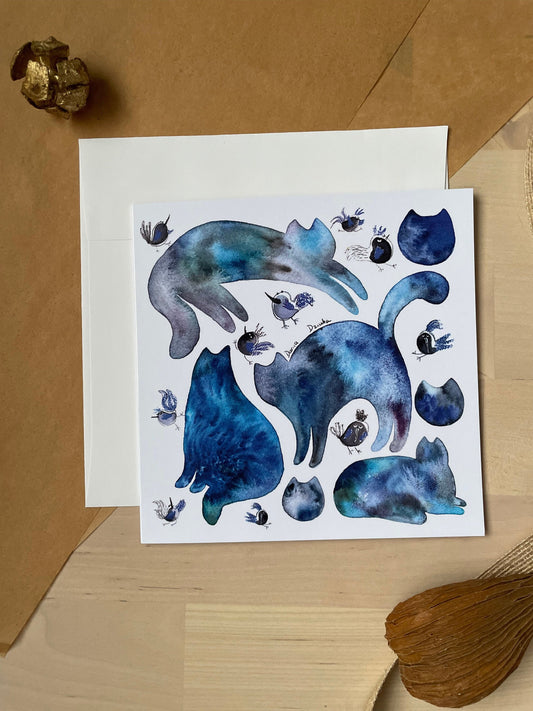 Galaxy cats/ Watercolour cats: Greeting card